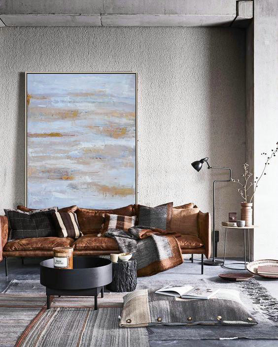 Oversized Abstract Landscape Painting,Extra Large Paintings,Blue,Grey,Gold